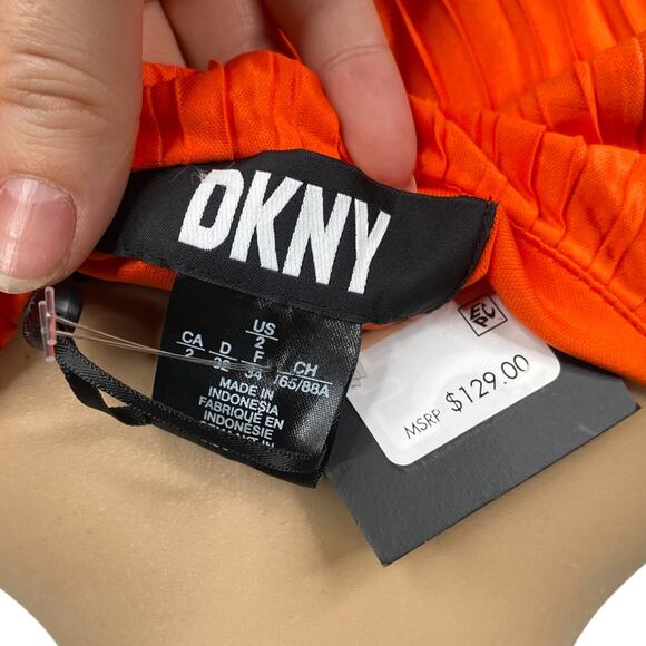 DKNY $129 NWT Orange Pleated Side Tie Overlay Flared Mini Dress SZ 2 - Picture 6 of 10